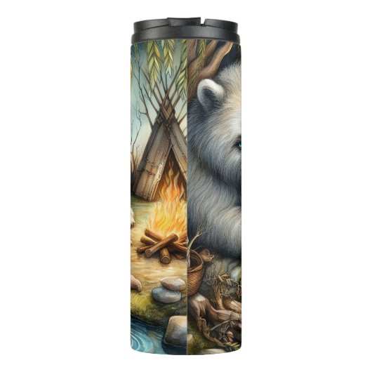 Inheemse vrouw, wit Beer Thermosbeker (Achterkant)