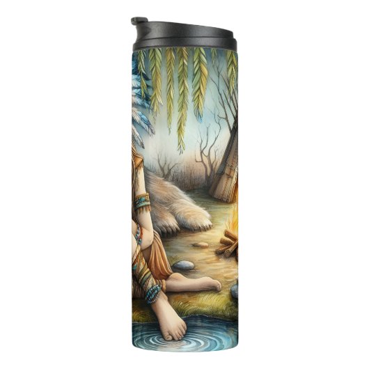 Inheemse vrouw, wit Beer Thermosbeker (Geroteerd rechts)