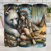 Inheemse vrouw, wit Beer Thermosbeker