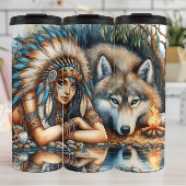 Inheemse Waterverf Spirit: Vrouw, Wolf, Vuur. Thermosbeker