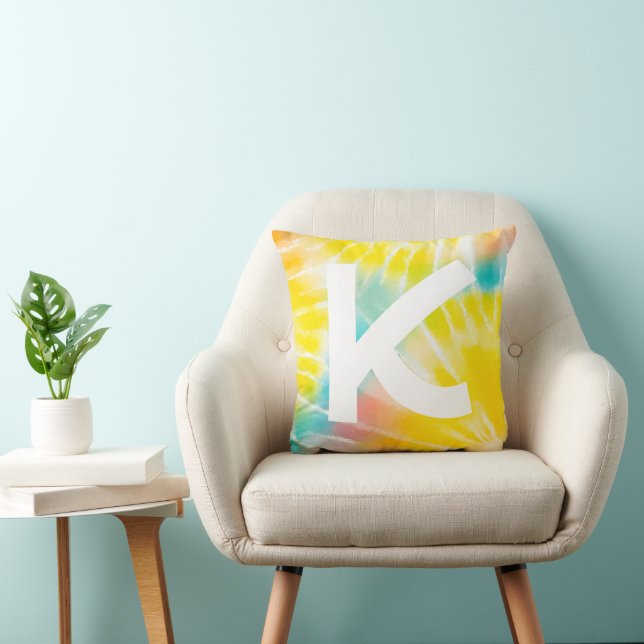 Inital Bright Cheerful Waterverf Tie Dye Pillow Kussen (Stoel)