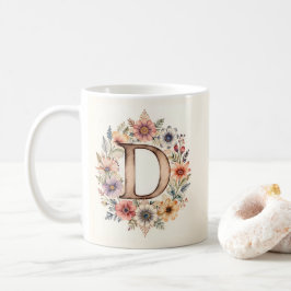 Inital D Flower boho bloemenmok Koffiemok