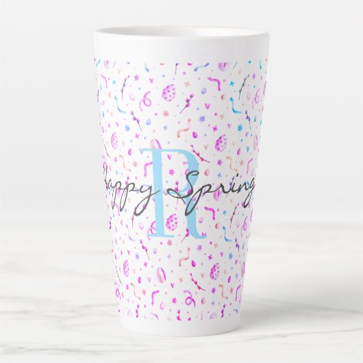 Initiaal, 17oz Latte Mok Happy Spring Pattern (Voorkant)