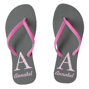 Initiaal "A" Aangepast grijs en roze flap Teenslippers