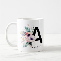 Initiaal "A" Alfabet Mok Monogram Boho Waterverf
