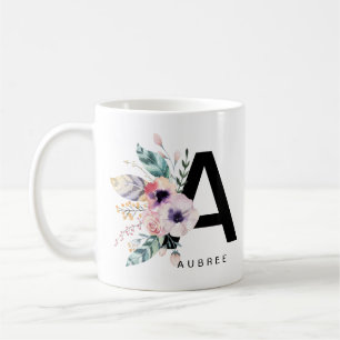 Initiaal "A" Alfabet Mok Monogram Boho Waterverf