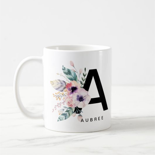 Initiaal "A" Alfabet Mok Monogram Boho Waterverf (Links)