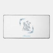 Initiaal "A" Blauw Monogram Kalme Bloemen Bureaumat (Voorkant)