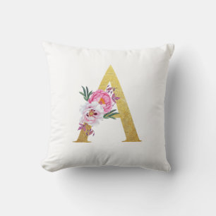 Initiaal A Floral Luxury Elegant Gold Pink Flower Kussen
