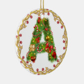 initiaal A monogrammen kerstversiering - cirkel Keramisch Ornament (Rechts)