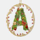 initiaal A monogrammen kerstversiering - cirkel Keramisch Ornament (Links)