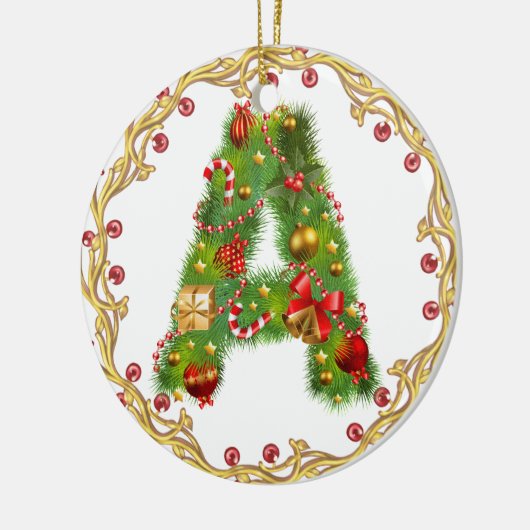 initiaal A monogrammen kerstversiering - cirkel Keramisch Ornament (Links)