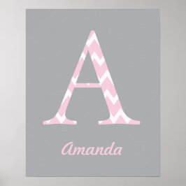 Initiaal "A" Persoonlijke Chevron Roze Baby Naam Poster