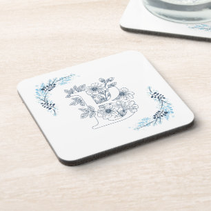 Initiaal "B" Blauw Monogram Kalm Bloemen Bier Onderzetter