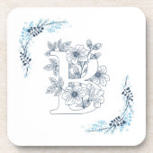 Initiaal "B" Blauw Monogram Kalm Bloemen Bier Onderzetter (Voorkant)
