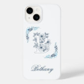 Initiaal "B" Blauw Monogram Kalm Bloemen Case-Mate iPhone Case (Achterkant)