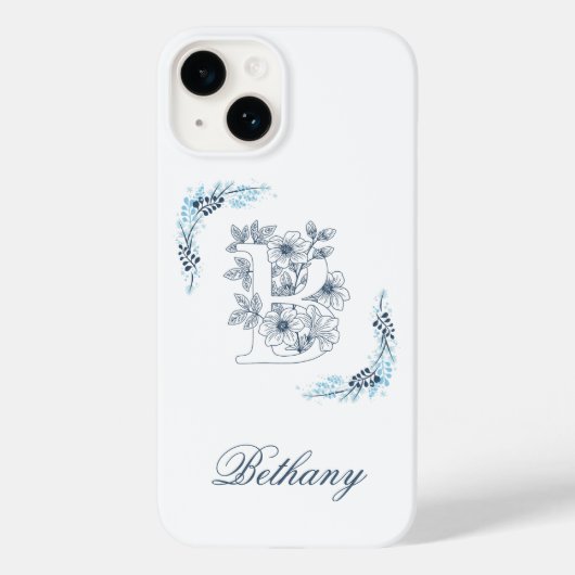 Initiaal "B" Blauw Monogram Kalm Bloemen Case-Mate iPhone Case (Achterkant)