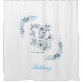 Initiaal "B" Blauw Monogram Kalm Bloemen Douchegordijn (Voorkant)