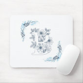 Initiaal "B" Blauw Monogram Kalm Bloemen Muismat (Met muis)