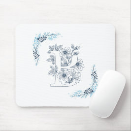 Initiaal "B" Blauw Monogram Kalm Bloemen Muismat