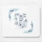 Initiaal "B" Blauw Monogram Kalm Bloemen Muismat (Voorkant)