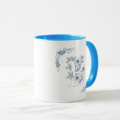 Initiaal "B" Blauw Monogram Kalme Bloemenkoffie Mok (Voorkant rechts)