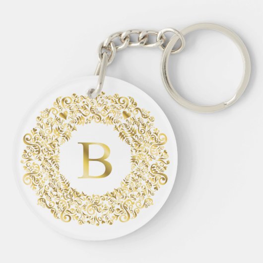 Initiaal B gouden Damask Classic Pattern Sleutelhanger (Achterkant)