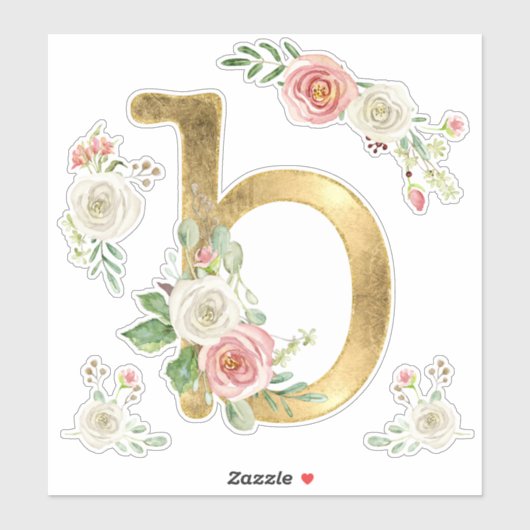Initiaal B Monogram Blush Roos Bloemen Waterverf Sticker (Vel)
