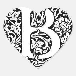 Initiaal B Monogram. Gepersonaliseerd Naam Floral  Hart Sticker