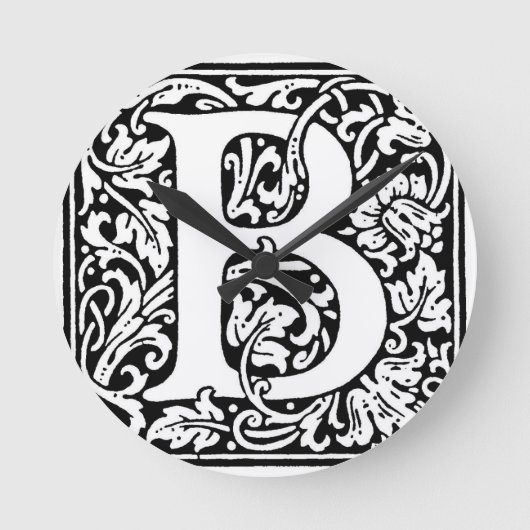 Initiaal B Monogram. Gepersonaliseerd Naam Floral  Ronde Klok (Voorkant)