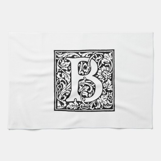 Initiaal B Monogram. Gepersonaliseerd Naam Floral  Theedoek (Horizontaal)