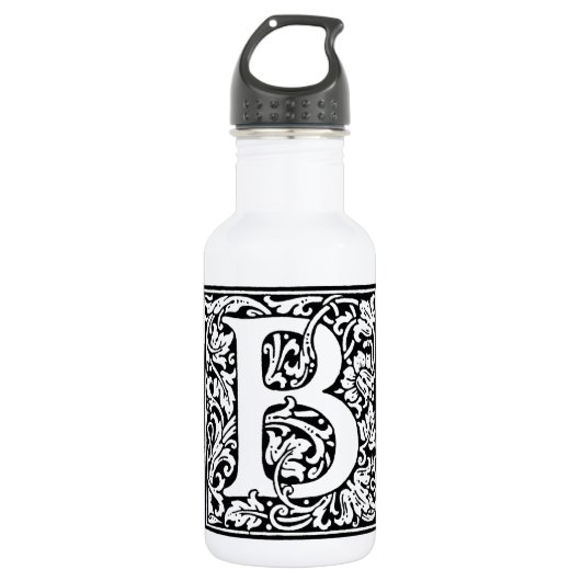 Initiaal B Monogram. Gepersonaliseerd Naam Floral  Waterfles (Voorkant)