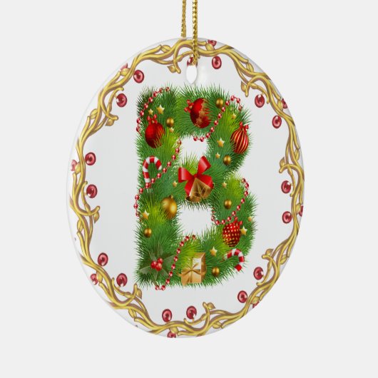 initiaal B monogramme kerstversiering - cirkel Keramisch Ornament (Rechts)