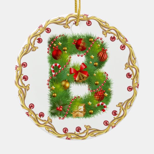 initiaal B monogramme kerstversiering - cirkel Keramisch Ornament (Voorkant)
