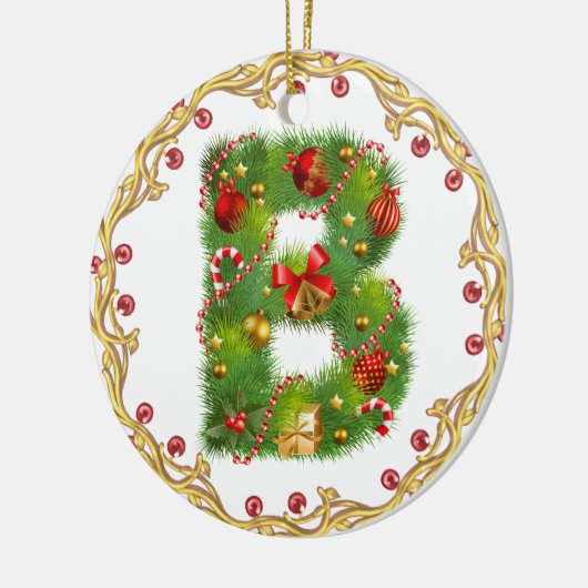 initiaal B monogramme kerstversiering - cirkel Keramisch Ornament (Links)