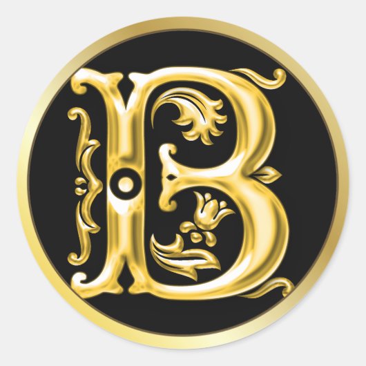 Initiaal B Ronde Sticker in Goud (Voorkant)
