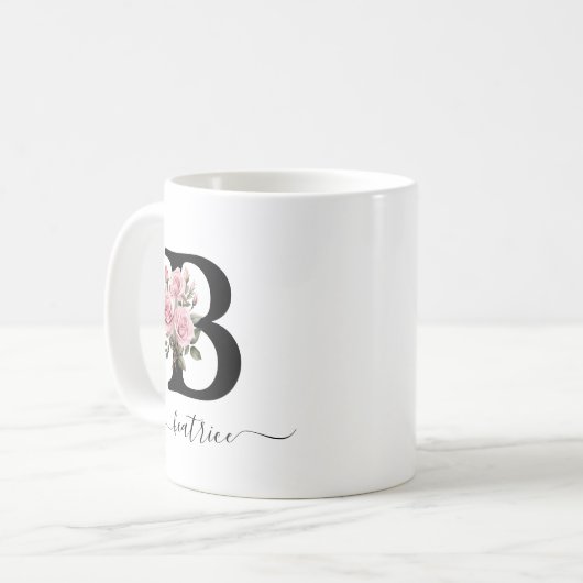 Initiaal B Rozen Bloemen Monogram Naam Koffiemok (Voorkant links)