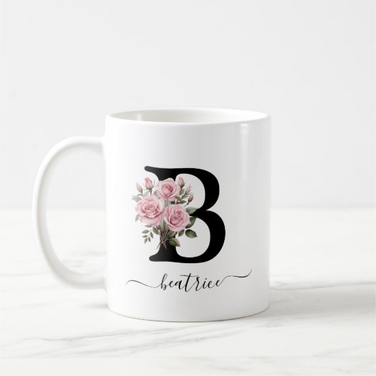 Initiaal B Rozen Bloemen Monogram Naam Koffiemok (Links)