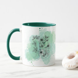 Initiaal B Waterverf Monogram Groen Botanisch Mok