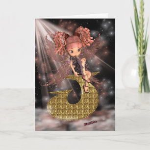 Initiaal Birthday Card J, Cute little fairy Kaart