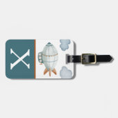 Initiaal blauw en bruin blauw Kind Bagagelabel (Voorkant horizontaal)