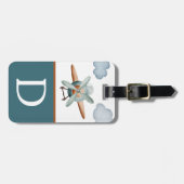 Initiaal blauw en bruin Kind Bagagelabel (Voorkant horizontaal)