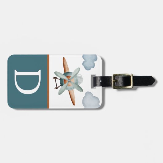 Initiaal blauw en bruin Kind Bagagelabel (Voorkant horizontaal)