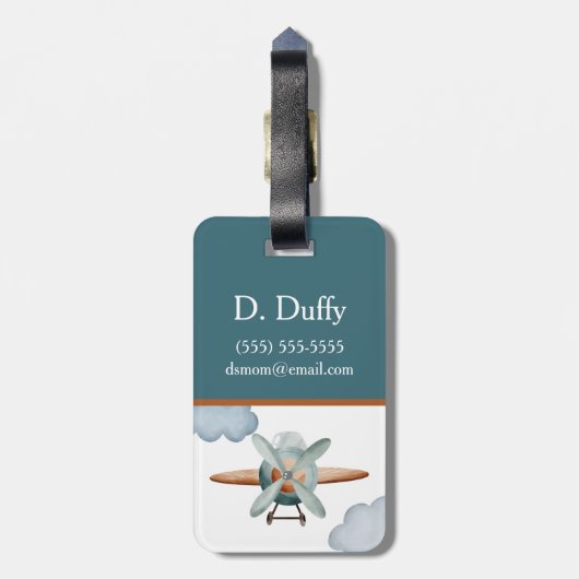 Initiaal blauw en bruin Kind Bagagelabel (Achterkant verticaal)