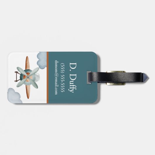 Initiaal blauw en bruin Kind Bagagelabel (Achterkant horizontaal)