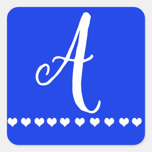 Initiaal Blauw en wit monogram Vierkante Sticker (Voorkant)