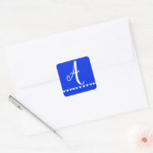 Initiaal Blauw en wit monogram Vierkante Sticker (Envelop)