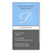 Initiaal blauw grijs magnetisch visitekaartje (Voorkant Verticaal)