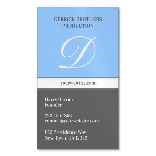 Initiaal blauw grijs magnetisch visitekaartje (Voorkant Verticaal)