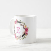 Initiaal Boho Koffie Mok Monogram Teacup Floral Cu (Voorkant links)